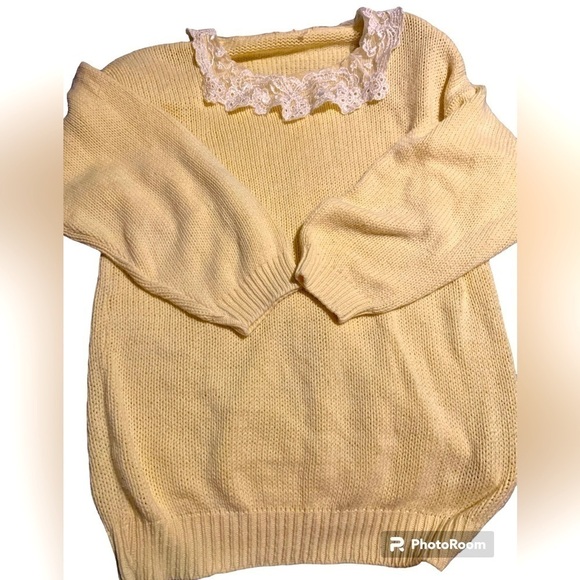 EUC Vintage 80s oversized Large Cotton Sweater with shoulder pads Lace Collar - Picture 5 of 5